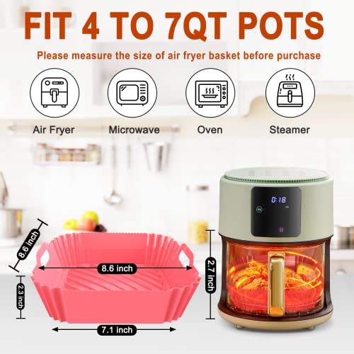 Air Fryer Silicone Liners Square 2 Pack 8.6 Inch Airfryer Liners 4-7 QT Reusable Air Fryer Liners Silicone Pot Oven Liner Baking Tray, Air Fryer Basket Silicone Mat Bowl Air Fryer Accessories Kitchen - Grill Parts America