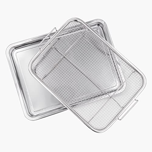 AGSYFFD 2 pieces air fryer basket for oven 12.8x9.6inch,tray and grease trap set bacon rack for oven crisper for french fried/frozen food (silver) - Grill Parts America