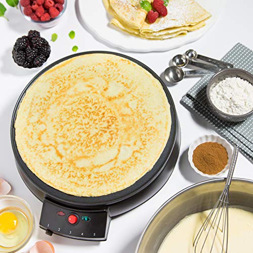 12" Griddle & Crepe Maker, Non-Stick Electric Crepe Pan with Batter Spreader - Kitchen Parts America