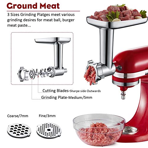 Metal Food Grinder Attachment for KitchenAid Stand Mixers, Kitchen aid Meat Grinder Included 3 Sausage Stuffer Tubes, 4 Grinding Plates, 2 Grinding Blades, Kubbe Meat Processor Accessories - Kitchen Parts America