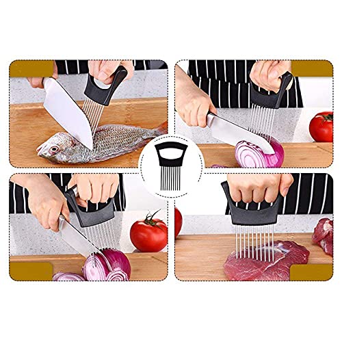 2PCs Food Choppers Slice Assistant Onion Holder Slicer| Stainless Steel Vegetable Holder Tomato Slicer Meat Slicer |Kitchen Utensil Holder Cutter Cutting Kitchen Gadget Onion Peeler - Kitchen Parts America