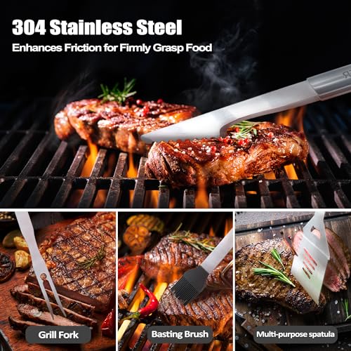 Dad Gifts from Daughter, Fathers Day Dad Gifts for Him Heavy Duty Grilling Accessories Kit for Backyard BBQ, Thick Stainless Steel Grill Utensils with Non-Slip Handle Tool for Man on Birthday - Grill Parts America