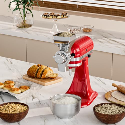 EASCANDY All Metal Grain Mill Attachment Fit for KitchenAid Stand Mixer, 12-Level Adjustable Mill Grain Accessories Fit for Kitchenaid, for Freshly Ground Grains, Coffee Beans, Nuts, Spices, Cereal - Grill Parts America