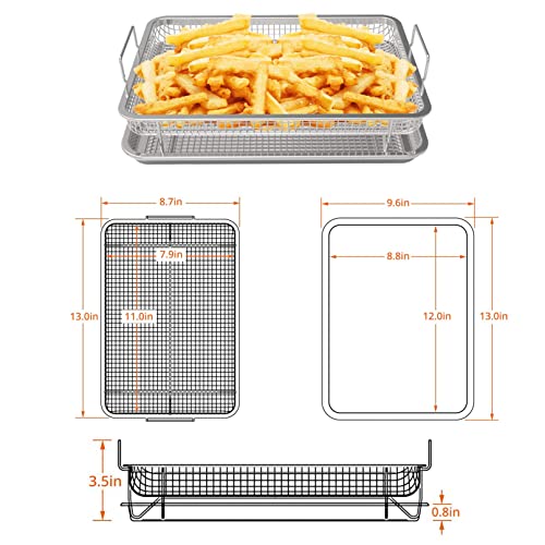 AGSYFFD 2 pieces air fryer basket for oven 12.8x9.6inch,tray and grease trap set bacon rack for oven crisper for french fried/frozen food (silver) - Grill Parts America