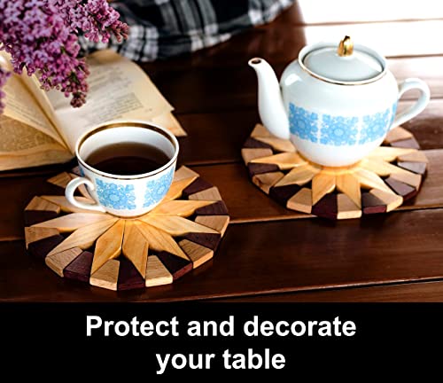 ECOSALL Natural Wood Trivets for Hot Dishes, Table and Kitchen Counter Set of 2 – Sturdy and Durable 7-inch Wooden Kitchen Hot Pads. Festive Design Table Décor – Housewarming and Kitchen Gift Idea - Kitchen Parts America