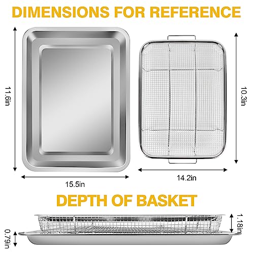 Air Fryer Basket for Oven 15 x 11 Inch Stainless Steel, Air Fryer Accessories Oven Rack and Crisper Tray, Bacon Cooker Broiler Pan for Oven, Bakeware Sets Oven Rack-2 Piece Large - Grill Parts America