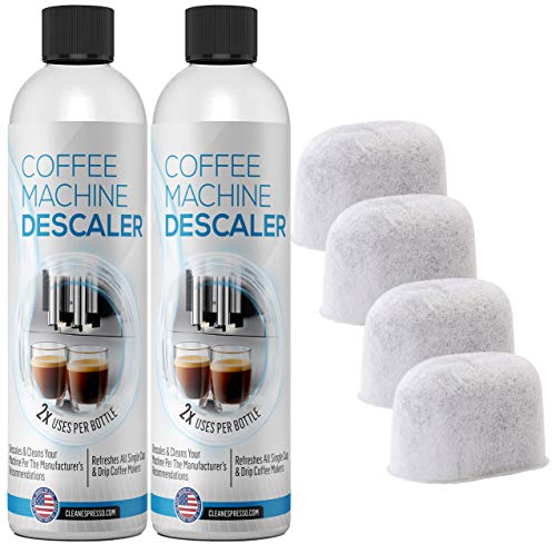 Keurig Compatible Descaling Solution (2 Bottles, 4 Uses Plus 4 Filters) - Universal Descaler Cleaner Concentrate Kit Compatible With All Keurig 1.0 & 2.0 K-Cup Pod Machines and Espresso Machines - Kitchen Parts America