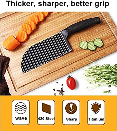 YukaBa Crinkle Potato Cutter 2.9" x 11.8" Stainless Steel Waves French Fries Slicer Handheld Chipper Chopper, Vegetable Salad Chopping Knife Home Kitchen Wavy Blade Cutting Tool, Black - Kitchen Parts America