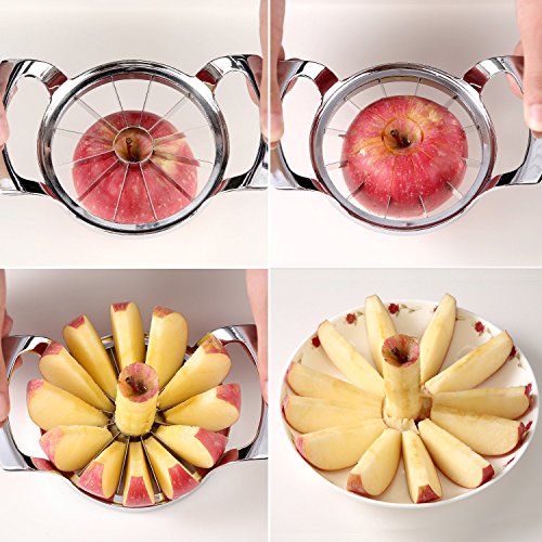 SAVORLIVING Apple Slicer Upgraded Version 12-Blade Extra Large Apple Corer, Stainless Steel Ultra-Sharp Apple Cutter, Pitter, Divider for Up to 4 Inches Apples (Update) (12 Cut) - Kitchen Parts America