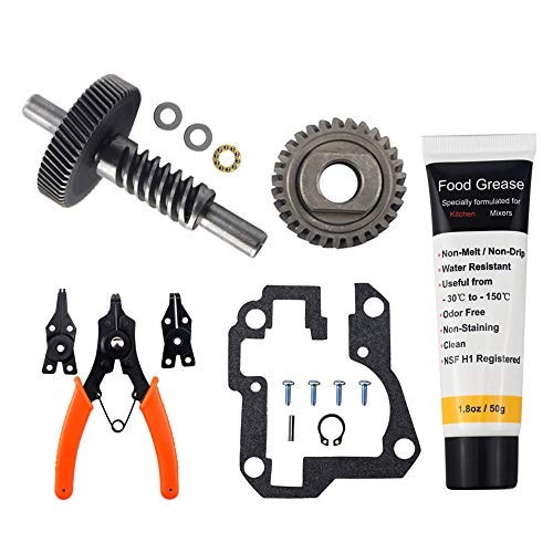 HuthBrother Worm Gear Kit Compatible With Whirlpool 5QT&6QT 9709231 Replacement Gear Parts with 9703445 Bearing & Gear 9706529 with the 9709511 Gasket and 9703680 Circlip & 1.8 OZ Food Grade Grease - Kitchen Parts America