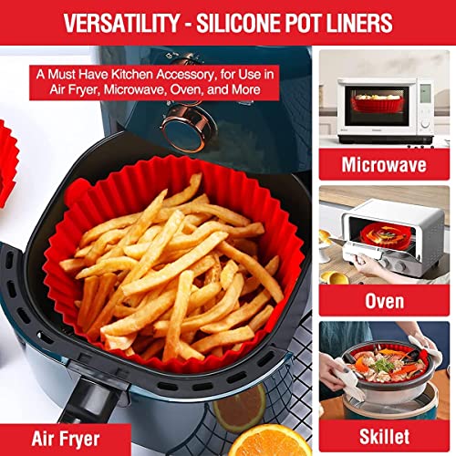 2 Pack Air Fryer Silicone Liners Pot for 3 to 5 QT, Basket Bowl, Replacement of Flammable Parchment Paper, Reusable Baking Tray Oven Accessories, Red+Blue, (Top 8in, Bottom 6.75in) - Grill Parts America