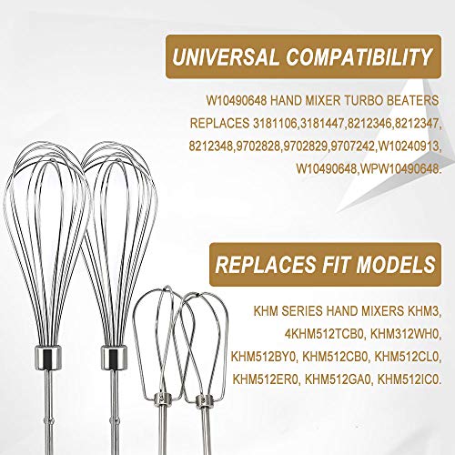 Cenipar W10490648&KHMPW- KHM2B W10490648 Hand Mixer Turbo Beaters(2 Pack) & KHMPW Stainless Steel Pro Whisk(2 Pack) Fit for KHM512BM KHMPW KHM2B - Kitchen Parts America