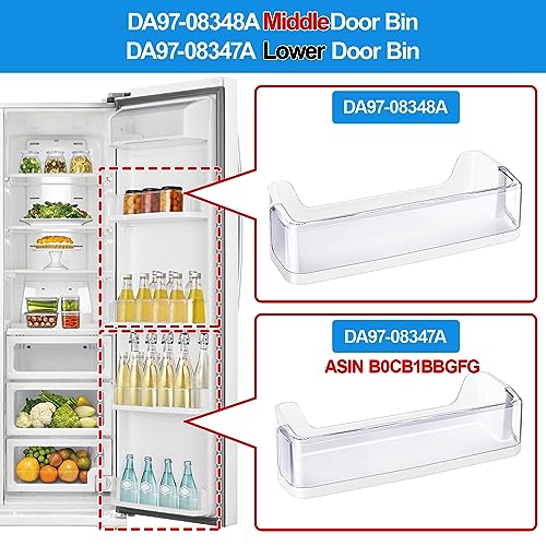 (2 PACK) UPGRADED DA97-08348A Refrigerator Door Shelf Bin Compatible with Samsung Refrigerator Part RS265TDRS RS25H5111BC RS25H5111SR Door,For DA63-05215A Refrigerator Middle Door Bin Guard Assembly - Grill Parts America