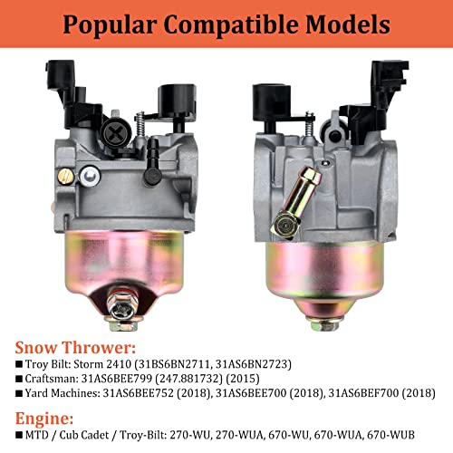 951-15236 751-15236 Carburetor for Huayi Carb - Carburetor Assembly for Troy Bilt Storm 2410 2660, Craftsman Cub Cad et MTD 670-WU 670-WUA 670-WUB 270-WU 270-WUA 208cc Engine Snowblower Carburetor - Grill Parts America