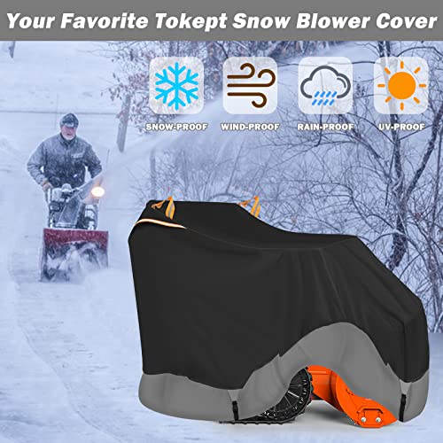 Tokept Snow Blower Cover, Heavy Duty 600D Oxford Fabric, with Drawstring Reflective Strip Triangle Straps, Universal Snowblower All-Weather Outdoor Waterproof Snow Protection Cover (Black&Gray) - Grill Parts America