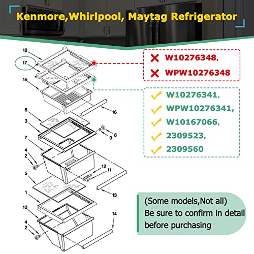 MONST W10276341, WPW10276341, W10167066, 2309523, 2309560 Glass Shelf Compatible with Kenmore, Whirlpool, etc Refrigerator (Some Models), Part Number : AP6018409, PS11751711 - Grill Parts America