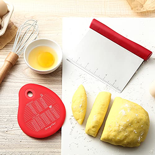 Spring Chef - Bench Scraper, Stainless Steel Nut, Pie, Pastry, Pizza and Dough Cutter, Kitchen Essential for Cleaning Counters, Includes Bowl Scraper for Curved Surfaces, Red - Kitchen Parts America