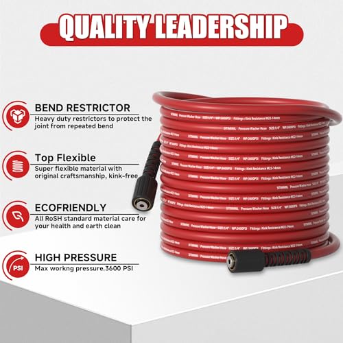 SITIMIMIL 1/4"X25FT Pressure Washer Hose,Kink-Free with M22-14mm Stainless Steel Thread Power Washer Hose,Stainless Steel Sdapter Set(2-piece),Suitable for Ryobi,Troy Bilt,Greenworks,Simpson（3600PSI) - Grill Parts America