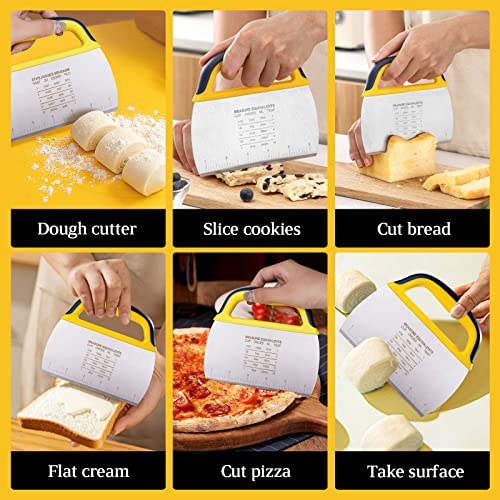 Dough Scraper Chopper 2 Pcs, YGDZ Stainless Steel Dough Cutter With Grip, Plastic Bench Scraper with Measuring Scale, Multipurpose Pizza Cutter, Pastry, Food Scraper for Baking, Dough, Bread, Cake - Kitchen Parts America