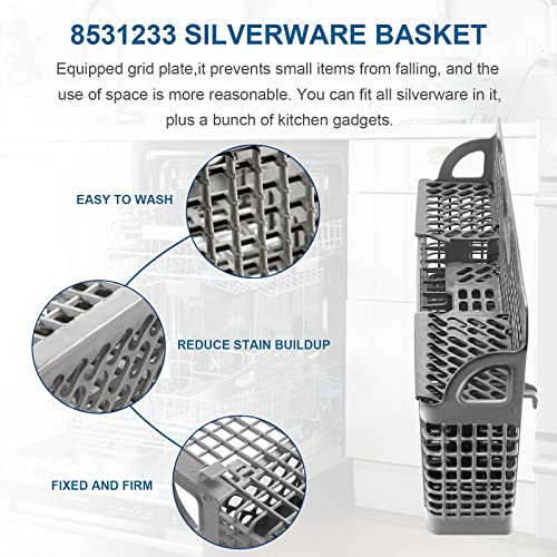 AMI PARTS 8531233 WP8562043 Dishwasher Silverware Basket Compatible with Kitchenaid Dishwasher Utensil Rack Basket, Replaces 8531233,8562043, WP8531233VP, 941351, AP6012898,1 YEAR WARRANTY - Grill Parts America