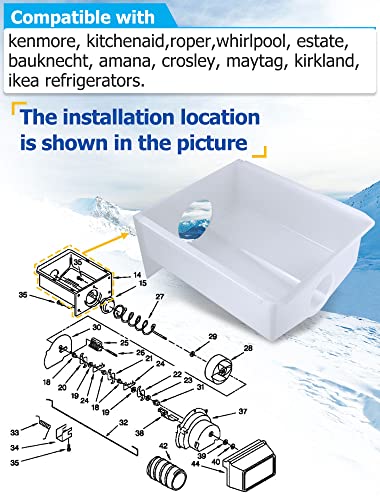 W10670845, WPW10670845 Refrigerator Ice Bucket Compatible with Whirlpool, Kenmore, kitchenaid, Amana Refrigerators, etc. Part Number: 2196091, 1115342, 1115372, 2152701, 2152702, etc. - Grill Parts America