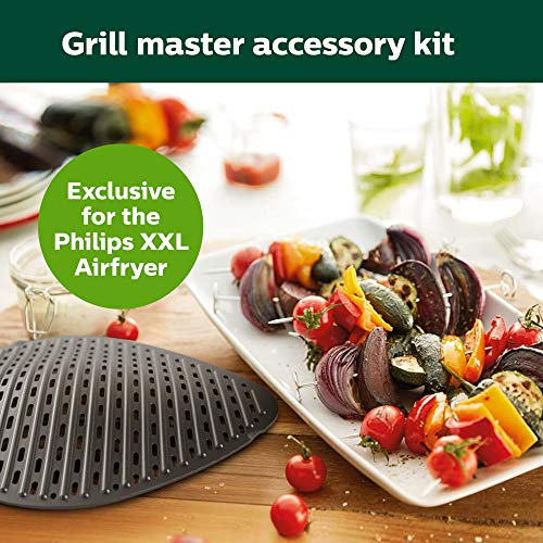 Philips Airfryer XXL Grill Master Kit for Twin Turbos Tar Model Air fryers, Non-stick, Grill Bottom, 6 Skewers, Dishwasher Safe Parts for Easy Cleaning, Recipe Booklet, Black (HD9951/01) - Grill Parts America