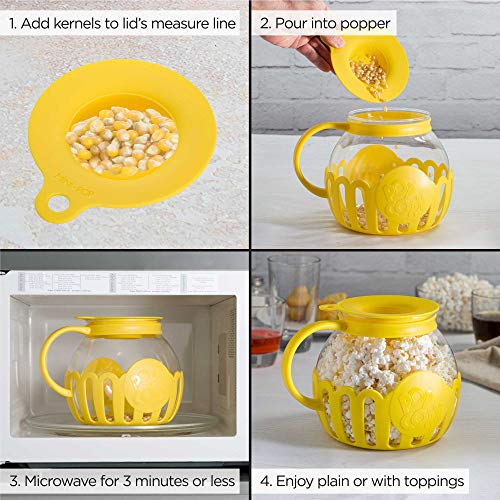 Ecolution Patented Micro-Pop Microwave Popcorn Popper with Temperature Safe Glass, 3-in-1 Lid Measures Kernels and Melts Butter, Made Without BPA, Dishwasher Safe, 3-Quart, Yellow - Kitchen Parts America