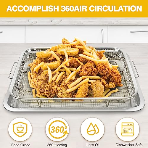 Air Fryer Basket for Oven 15 x 11 Inch Stainless Steel, Air Fryer Accessories Oven Rack and Crisper Tray, Bacon Cooker Broiler Pan for Oven, Bakeware Sets Oven Rack-2 Piece Large - Grill Parts America