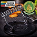 Victoria Round Cast Iron Meat Press with a Wire Handle, Preseasoned with Flaxseed Oil, Made in Colombia - Grill Parts America