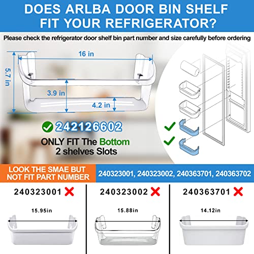 ARLBA UPGRADE 242126602 Refrigerator Door Bin Bottom 2 Shelves Replacement Compatible with Cros-ley & Frigidaire Refrigerator Door Shelf Side Rack AP6278233 4547407 FFSS2625TS0 LFSS2612TF0 2-Pack - Grill Parts America