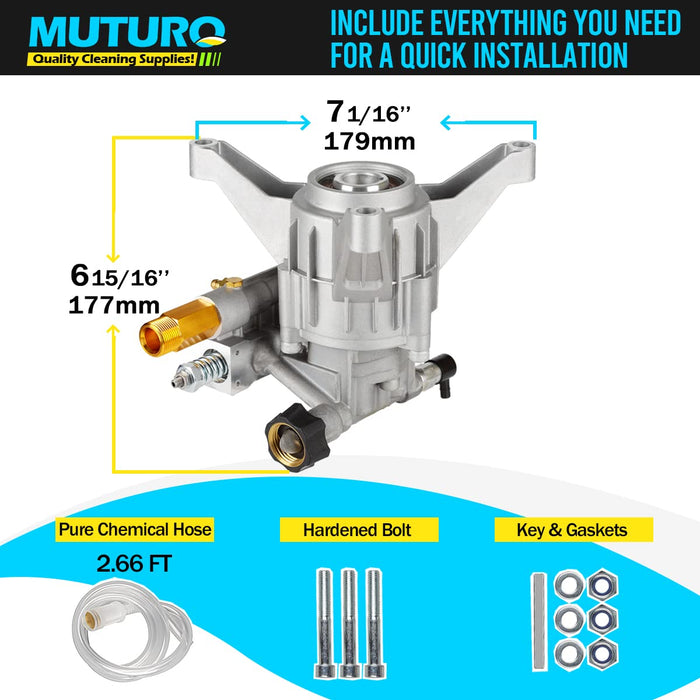 MUTURQ Vertical Pressure Washer Pump 7/8" Shaft, 3000 PSI, 2.5 GPM Replacement Power Washer Pump, Compatible with gcv190, 308653078, Rear facing, M22-14mm Outlet - Grill Parts America