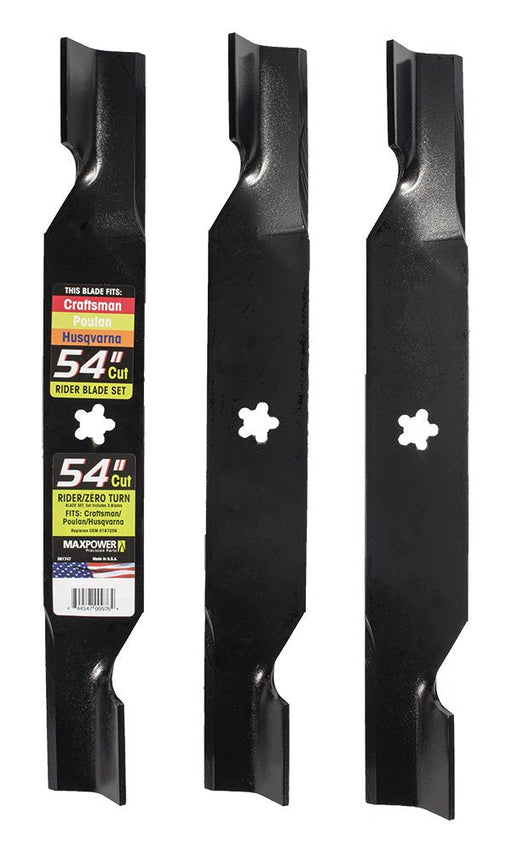 MaxPower 561747B 3 Blade Set for Many 54 in. Cut Craftsman, Husqvarna, Poulan Mowers Replaces OEM #'s 187256 and 532187256,yellow - Grill Parts America