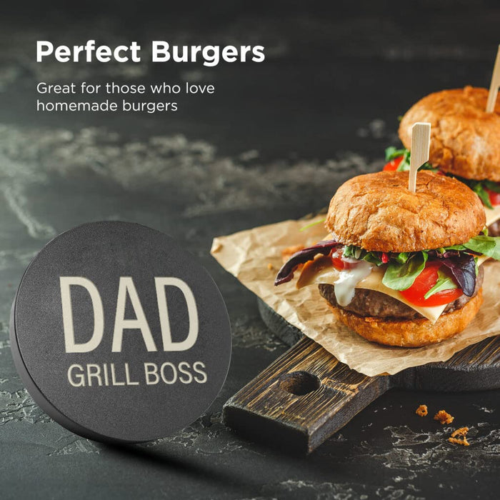 GALVANOX Grilling Gift for Dad, Non-Stick Hamburger Press Patty Maker, Aluminum BBQ Burger Mold “Dad Grill Boss” for Fathers Day/Birthday Boxed - Grill Parts America