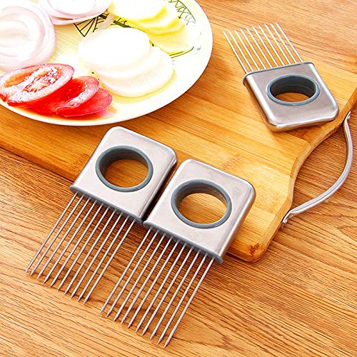 2PCs Food Choppers Slice Assistant Onion Holder Slicer| Stainless Steel Vegetable Holder Tomato Slicer Meat Slicer |Kitchen Utensil Holder Cutter Cutting Kitchen Gadget Onion Peeler - Kitchen Parts America