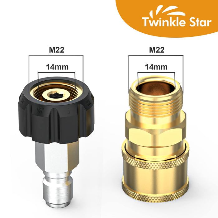 Twinkle Star Pressure Washer Quick Connect Fittings, Quick Connect Kit M22 14mm to 3/8 Inch, 4 Pieces - Grill Parts America