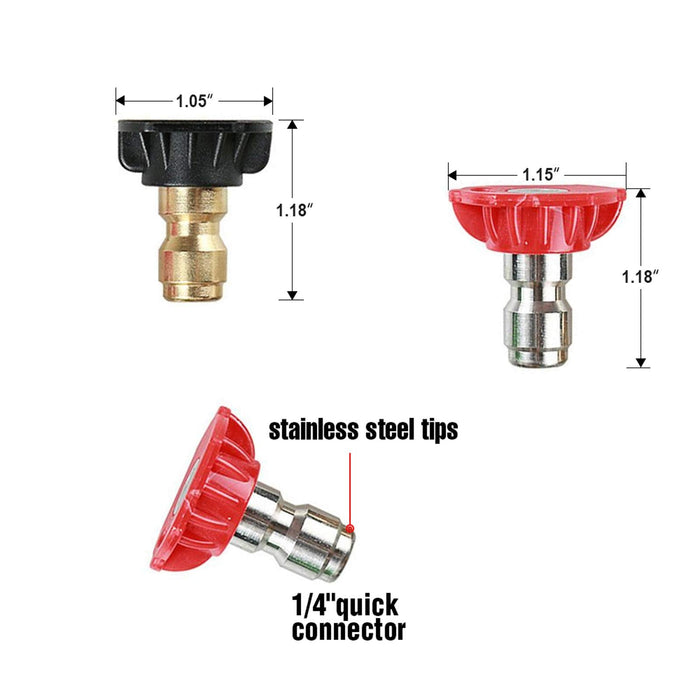 Pressure Washer Tips Power Washer Soap Nozzle Tips Multiple Degrees 1/4 Quick Connect Design Up to 4,500 PSI 2.5 GPM(5-Pack) - Grill Parts America