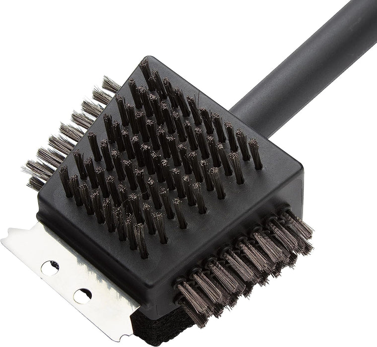 Cuisinart CCB-4125 4-in-1 Grill Cleaning Brush with Stainless Steel Wire Bristles - Scour Pad - Grill Scraper - 13" Handle Length - Grill Parts America