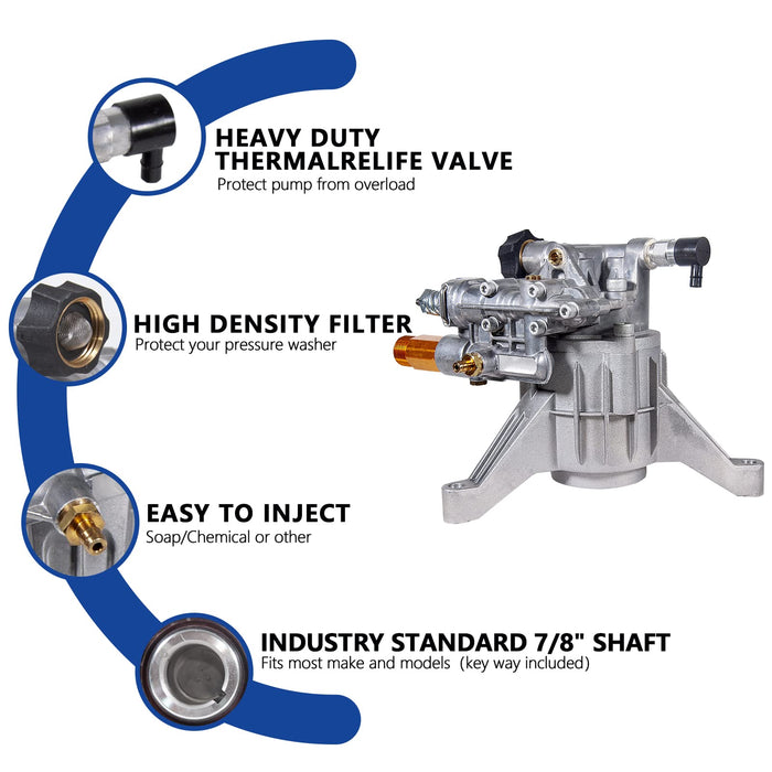 TOOLCY 7/8" Shaft Vertical Pressure Washer Pump - Max 3100 PSI @ 2.5 GPM OEM & Power Washer Pump for Gas Washer - Pre-Filling Gear Oil - More Replacements: Simpson, Ryobi, Honda, etc. - Grill Parts America