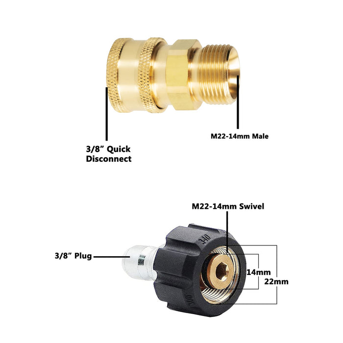 LIULO TOOL Pressure Washer Adapter Set, Quick Disconnect Kit, M22 Metric Male Thread Quick Connector, M22 Swivel to 3/8'' Quick Connect, 3/4" to Quick Release, 8 Pack - Grill Parts America