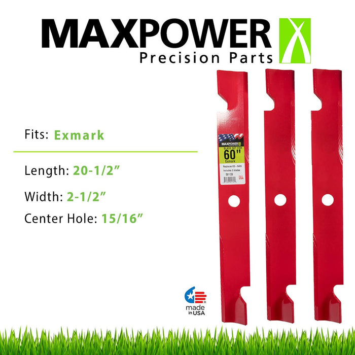 MaxPower 561139B Heavy Duty 3 Blade Set for 60" Cut Exmark, Replaces OEM no. 103-6403, 103-6403-S, Red - Grill Parts America