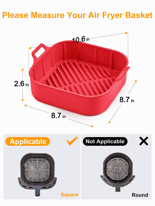 SMARTAKE Air Fryer Silicone Liner, 8.1 Inch Heavy-Duty Air Fryer Pot, Extra Thick & Easy Cleaning, Food-Grade Reusable Durable Air Fryer Basket Accessories, 8.1x8.1x2 Inch for 5-6QT, Square - Grey - Grill Parts America