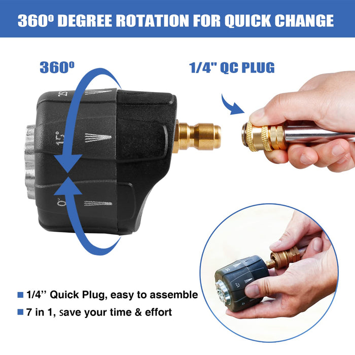 MEKOH Pressure Washer Nozzle, 7-in-1 Quick Changeover Nozzle, Adjustable Pressure Washer Nozzle with 1/4 Inch Quick Connect, 3200 PSI Spray Nozzle - Grill Parts America