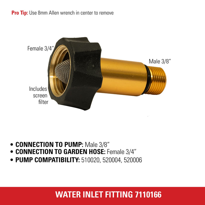 Simpson Cleaning 7110166 Water Inlet Fitting for OEM Technologies Axial Cam Pressure Washer Pumps, Gold - Grill Parts America