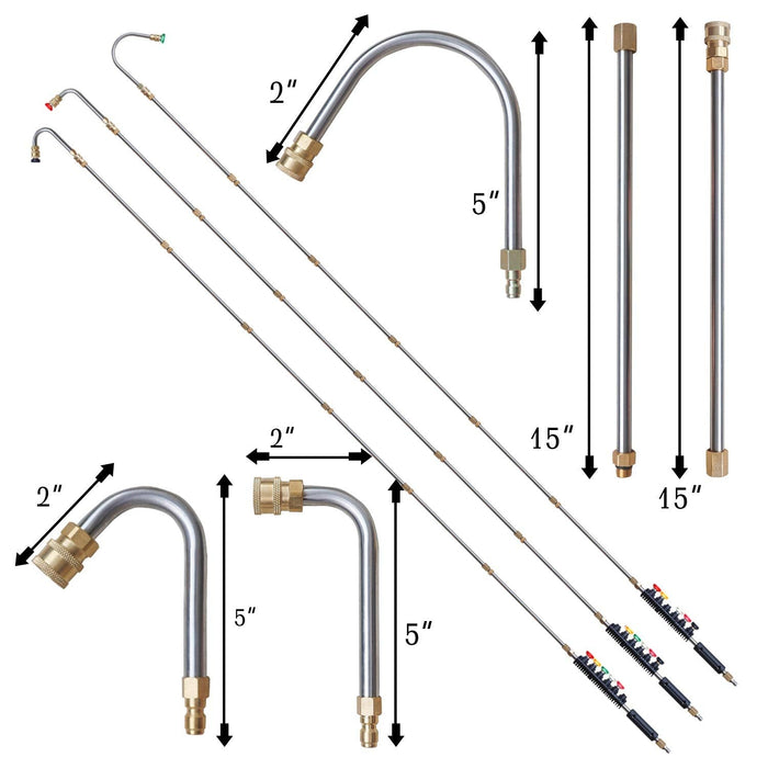 Xiny Tool Pressure Washer Extension Wand, 10 Pack Power Washer Lance with 5 Atomization Nozzle Tips,1 Gutter Cleaner Attachment Curved Rod, 1/4" Quick Connect, 4000 PSI - Grill Parts America