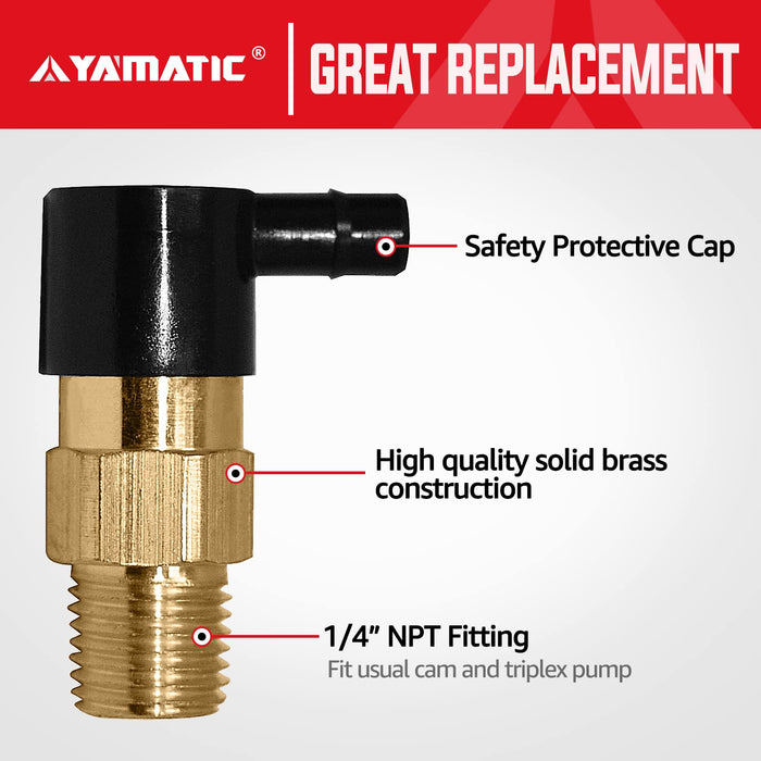 YAMATIC Heavy Duty Thermal Release Valve for Pressure Washer Pumps Replacement Fit All Axial Cam Pumps, 1/4 Inch NPT, Solid Brass, 2-Pack - Grill Parts America