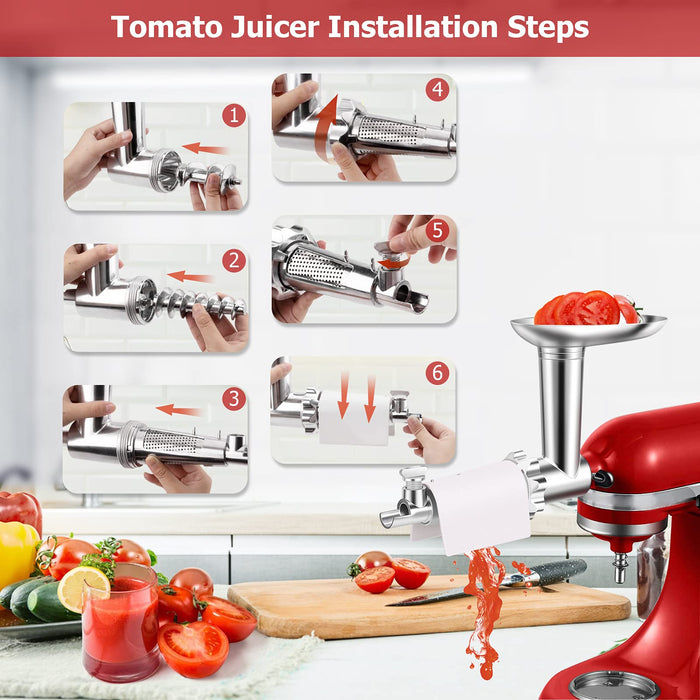 Fruit & Vegetable Strainer Set with Food Grinder Attachment for Stand Mixer Fresh Fruits Jucier Vegetables Strainer Attachement Meat Grinder, Sausage Stuffer Juice Sauce Maker