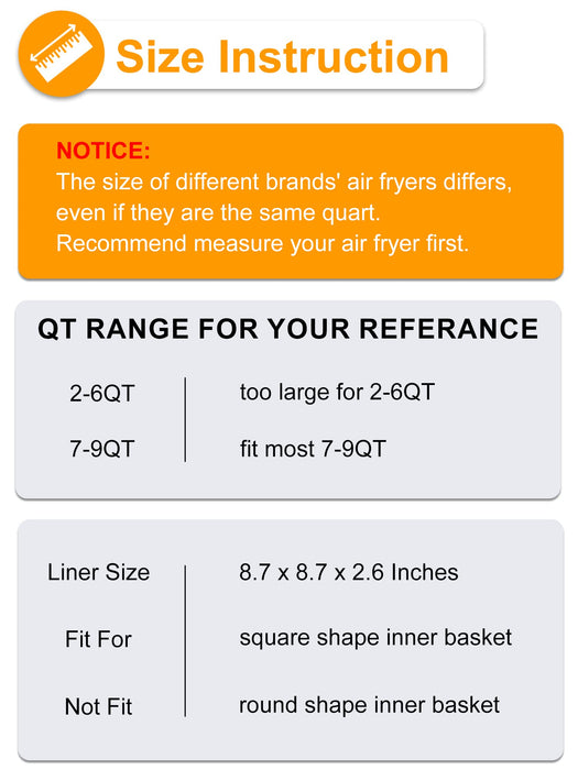 SMARTAKE Air Fryer Silicone Liner, 8.1 Inch Heavy-Duty Air Fryer Pot, Extra Thick & Easy Cleaning, Food-Grade Reusable Durable Air Fryer Basket Accessories, 8.1x8.1x2 Inch for 5-6QT, Square - Grey - Grill Parts America