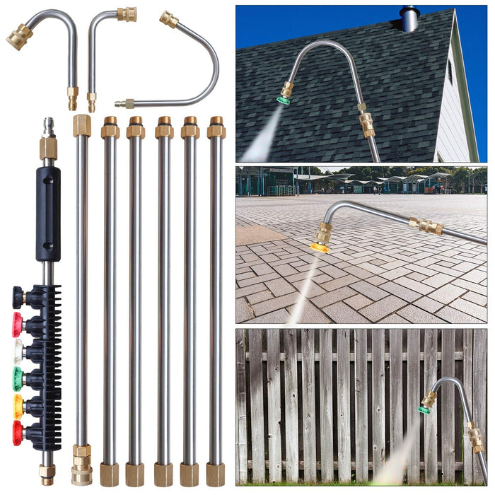 Xiny Tool Pressure Washer Extension Wand, 10 Pack Power Washer Lance with 5 Atomization Nozzle Tips,1 Gutter Cleaner Attachment Curved Rod, 1/4" Quick Connect, 4000 PSI - Grill Parts America