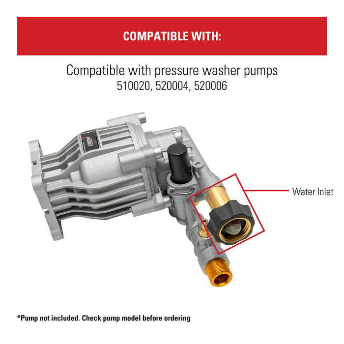 Simpson Cleaning 7110166 Water Inlet Fitting for OEM Technologies Axial Cam Pressure Washer Pumps, Gold - Grill Parts America