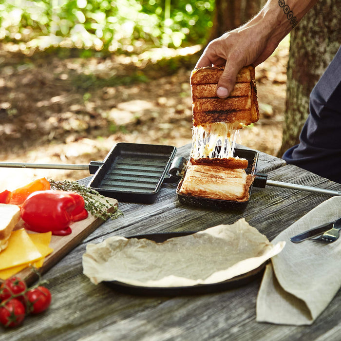 Uno Casa - XL Pie Irons Cast Iron Sandwich Maker - Set of 1, 2 or 4. Mountain Pie Maker, Japanese Sandwich Maker with Recipe Book, Campfire Cooking Equipment - Mountain Pie Maker Cast Iron - Grill Parts America